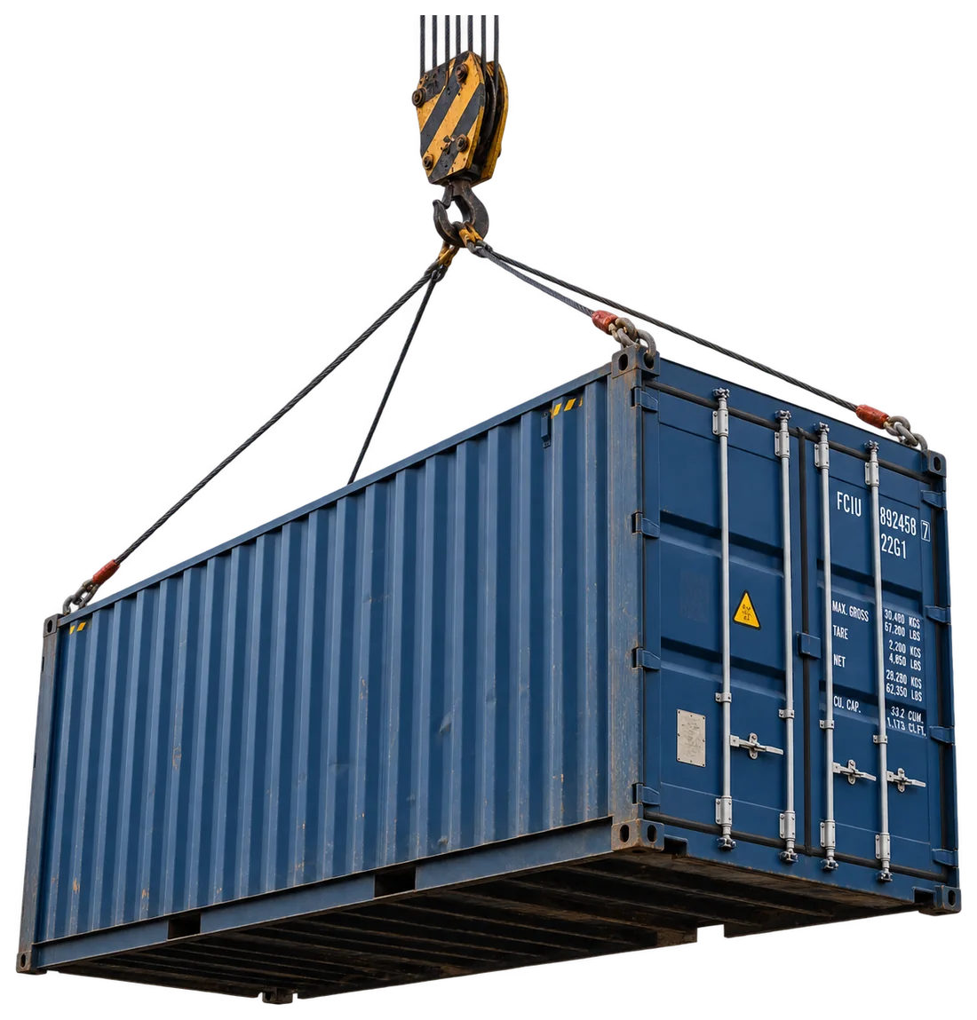 Contenedor de 20 pies izado con grua y eslingas para cargue | Quantainer Barranquilla