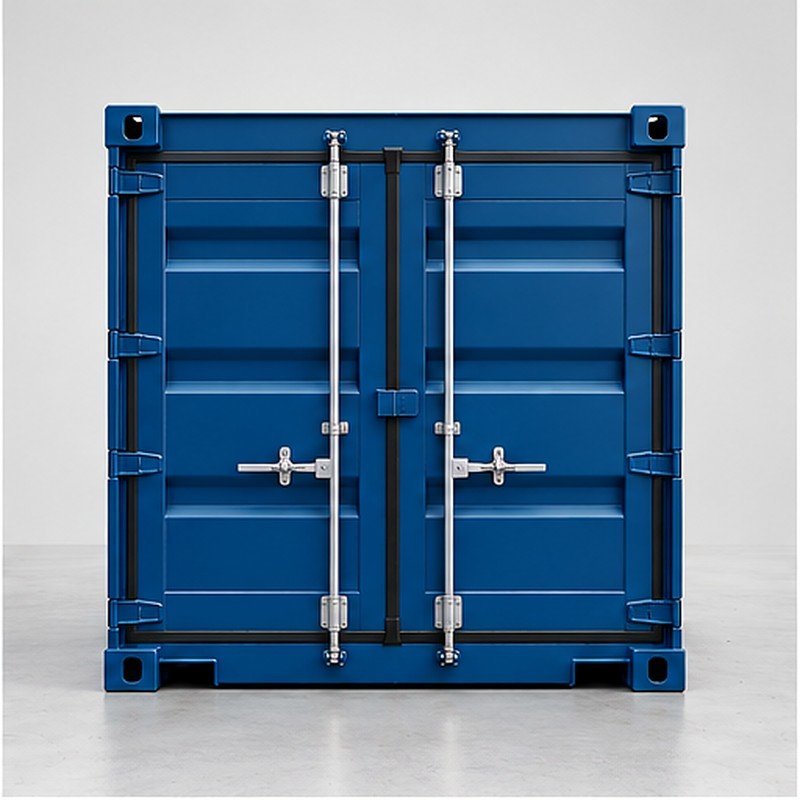 Contenedor de 10 pies Standard, vista frontal con puertas cerradas