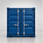 Contenedor de 20 pies Standard, vista frontal con puertas cerradas