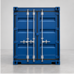 Contenedor de 40 pies High Cube, vista frontal con puertas cerradas